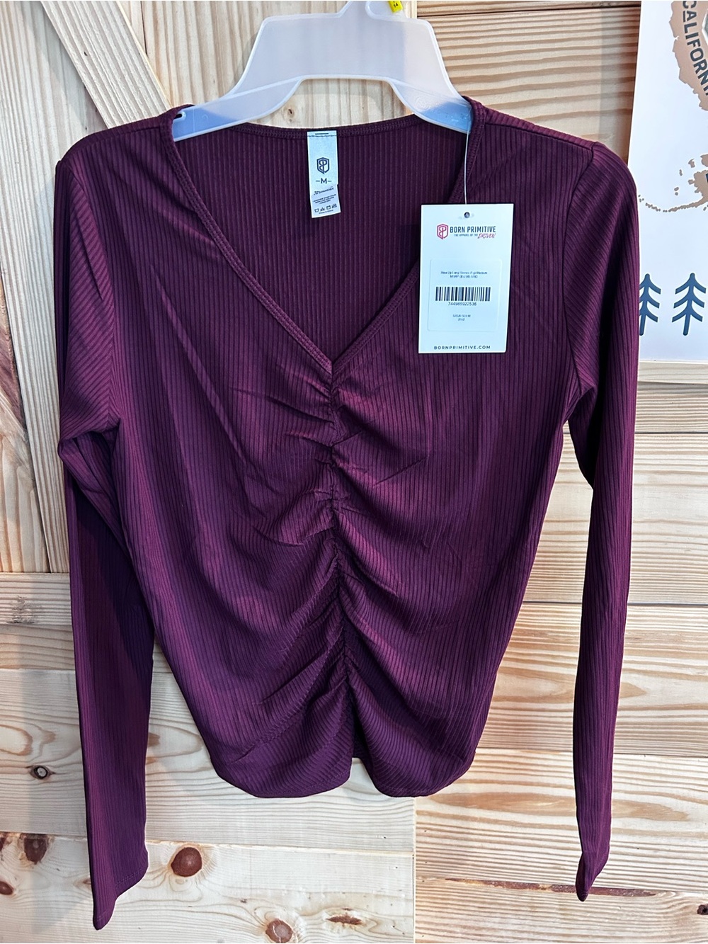 Born Primitive Rise Up Long Sleeve Ruched V-Neck Top - Fig